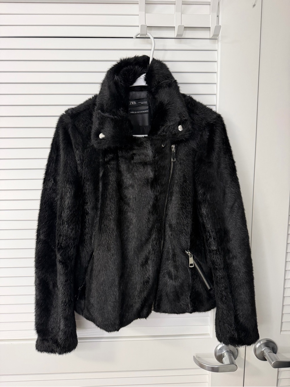 ZARA Black Faux Fur Teddy Moto Jacket